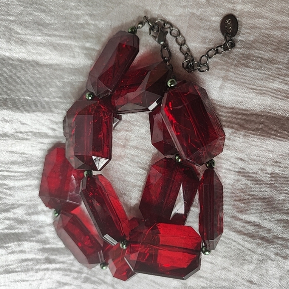 Oversized Ruby Lipstick Red Plastic Crackled Emer… - image 4